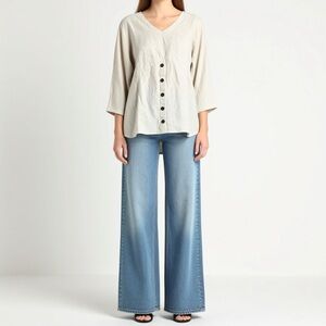 VTG Silhouettes White 100% Cotton Gauze Top W/ Brown Buttons 1X Boho Y2K 90’s